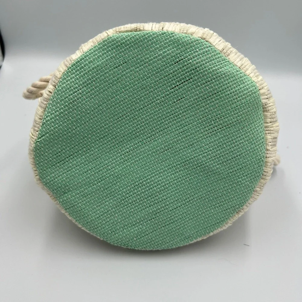 Woven Bucket Bag Kids One Size Mint Green Cream NWOT Nautical